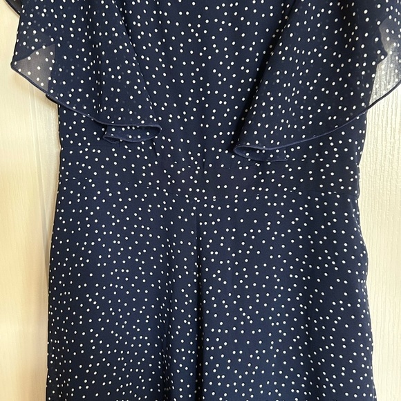Charles Henry navy scattered dot flutter sleeve wide leg jumpsuit size small - Picture 9 of 10